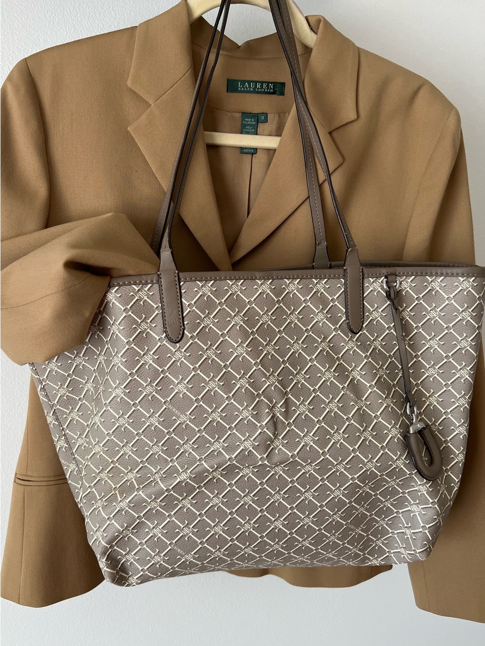 Lauren Ralph Lauren Taupe Signature Tote Bag